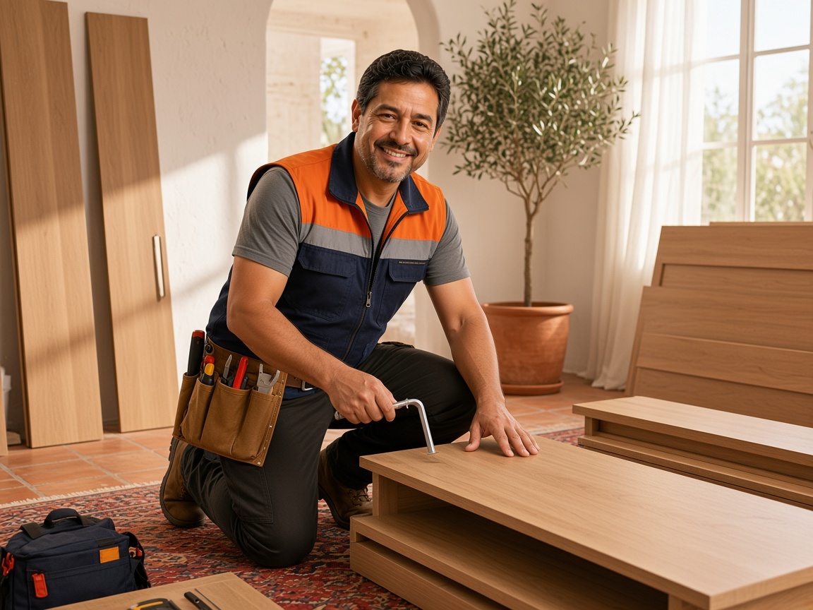 Vladimir Alejandro Urtecho Ortiz assembling furniture in a Málaga living room